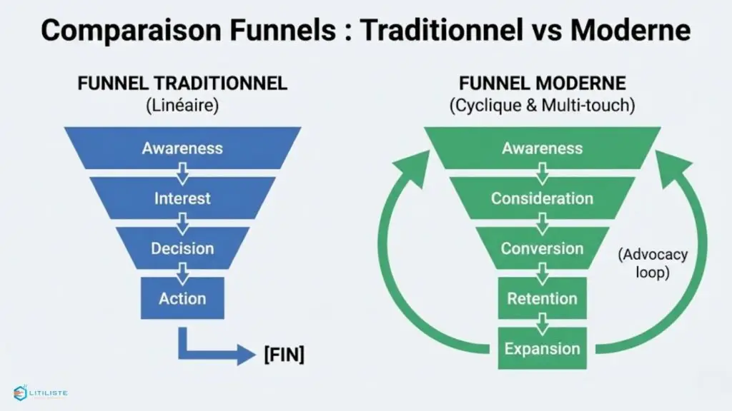 comparaison funnels traditionnels vs modernes